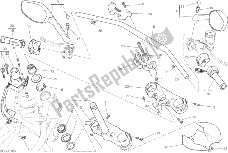 Alle onderdelen voor de Stuur van de Ducati Multistrada 1200 S Pikes Peak 2017